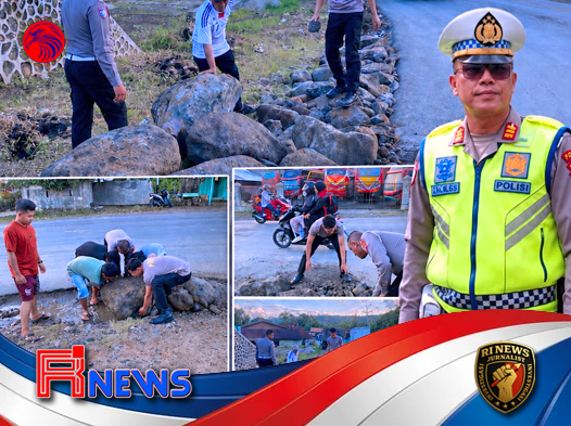 Polisi dan Masyarakat Gotong Royong Perbaiki Bahu Jalan Rawan Kecelakaan di Padangsidimpuan